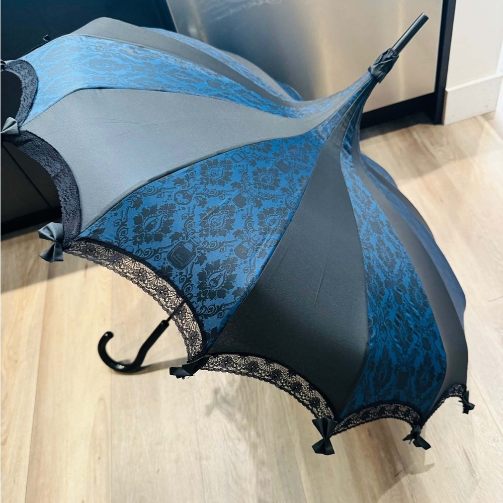 Elegant Blue and Black Lace Umbrella